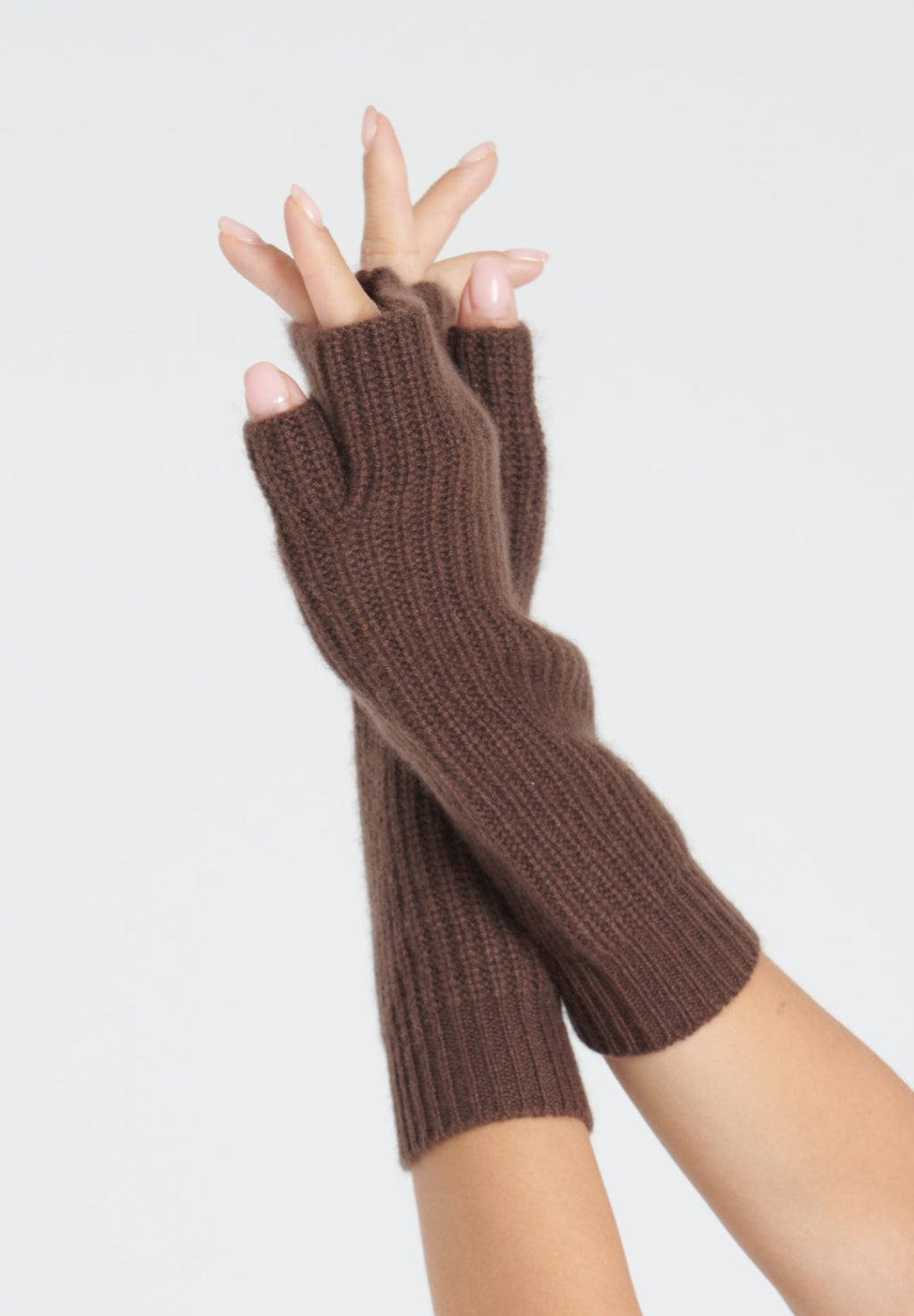 UNI 8 English rib knit mittens in brown 4-thread cashmere