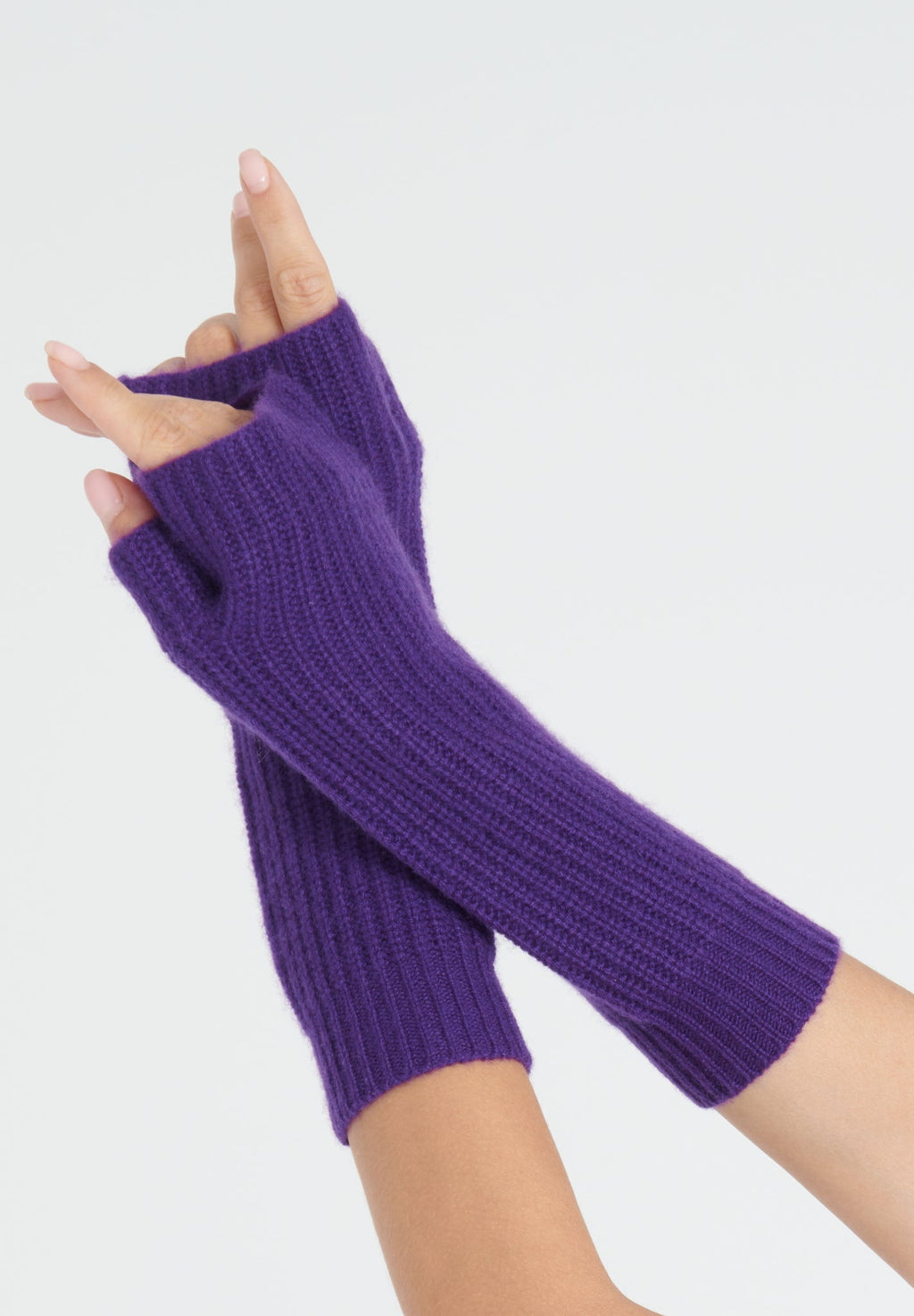 UNI 8 4-thread cashmere mittens with English rib knit in purple