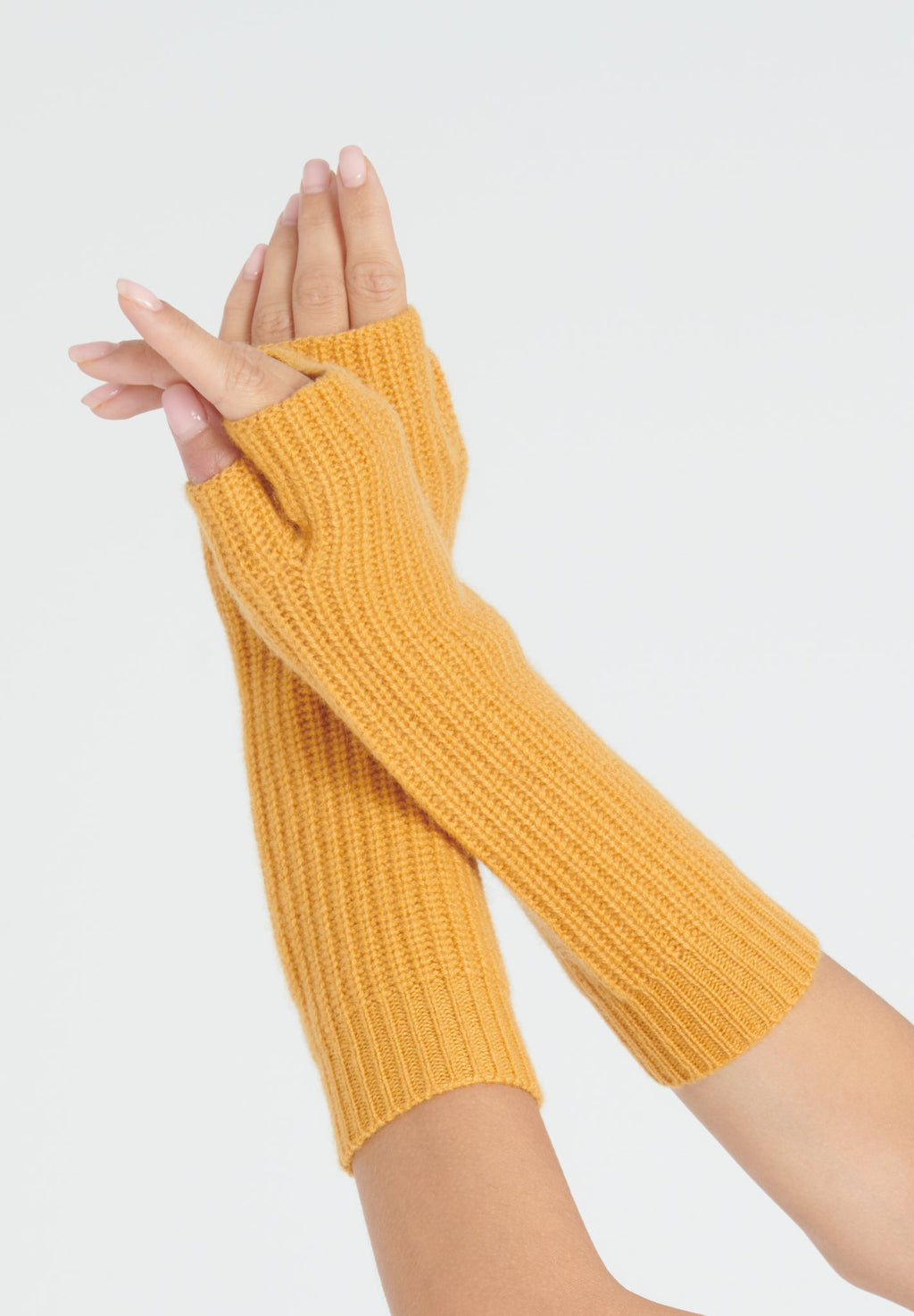 UNI 8 English rib knit mittens in mustard yellow 4-ply cashmere