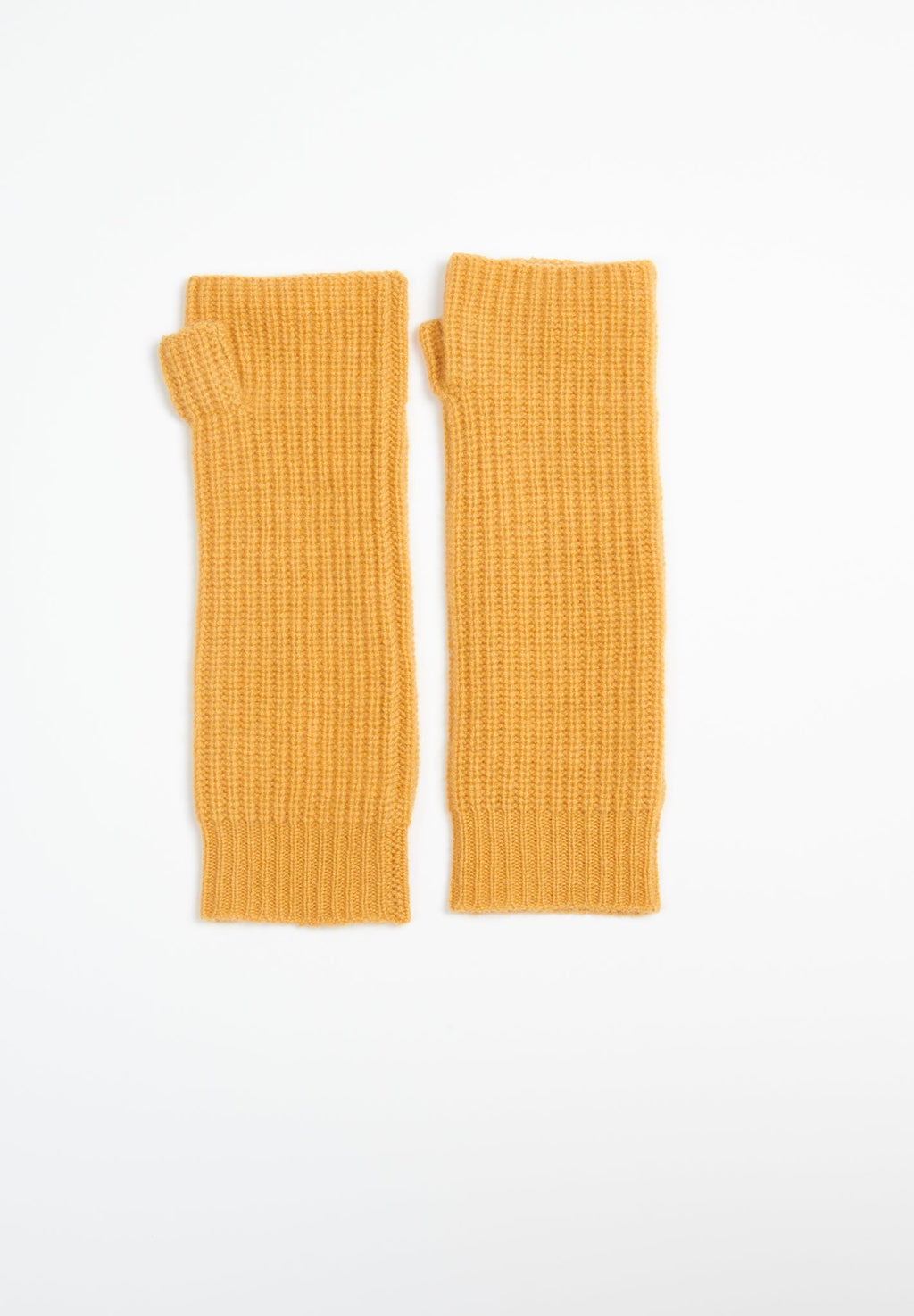 UNI 8 English rib knit mittens in mustard yellow 4-ply cashmere