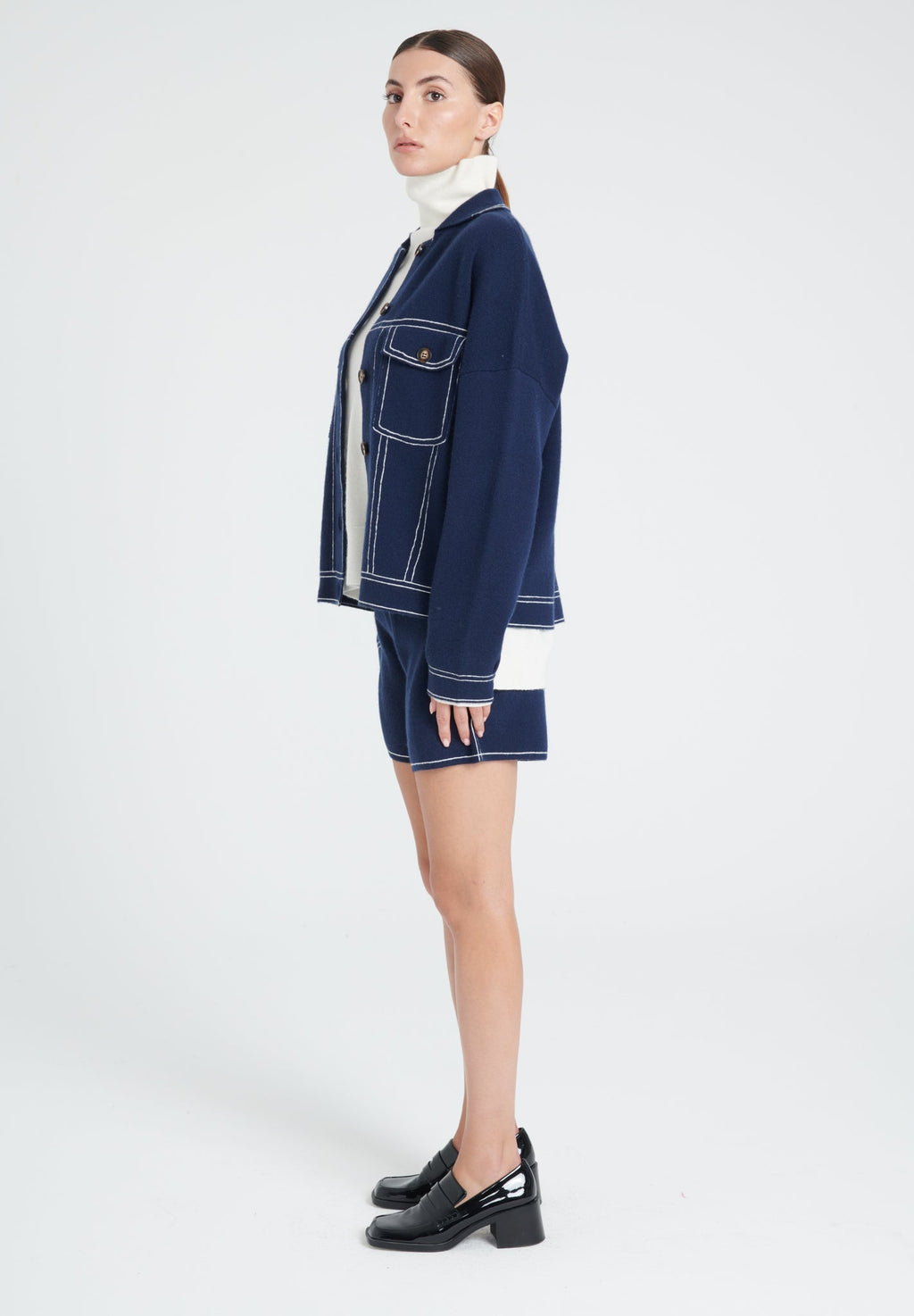 ZAYA 14 Navy blue cashmere milano knit jacket