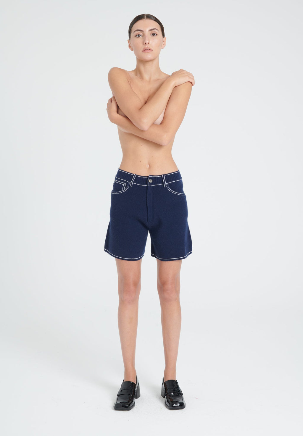 ZAYA 15 Navy blue cashmere milano knit shorts