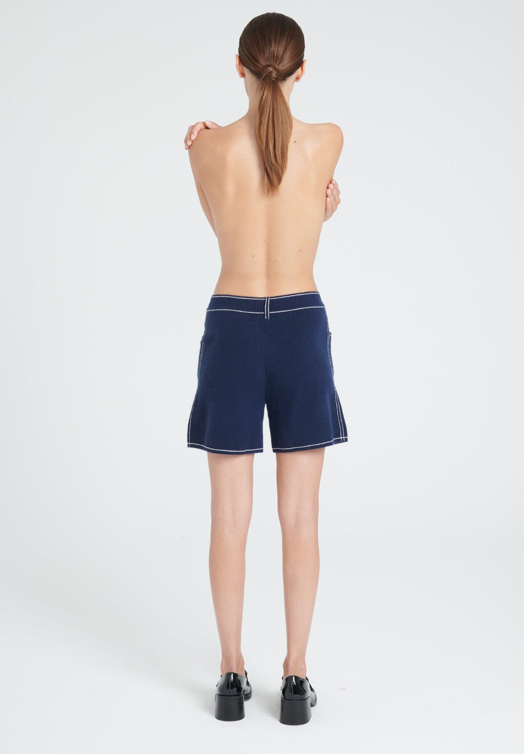 ZAYA 15 Navy blue cashmere milano knit shorts