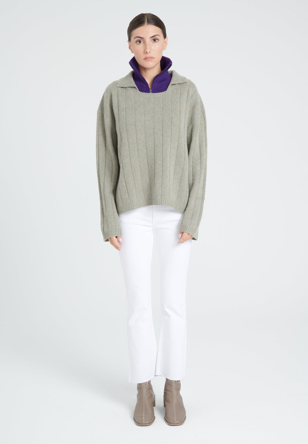 ZAYA 17 6-thread cashmere claudine-neck sweater khaki