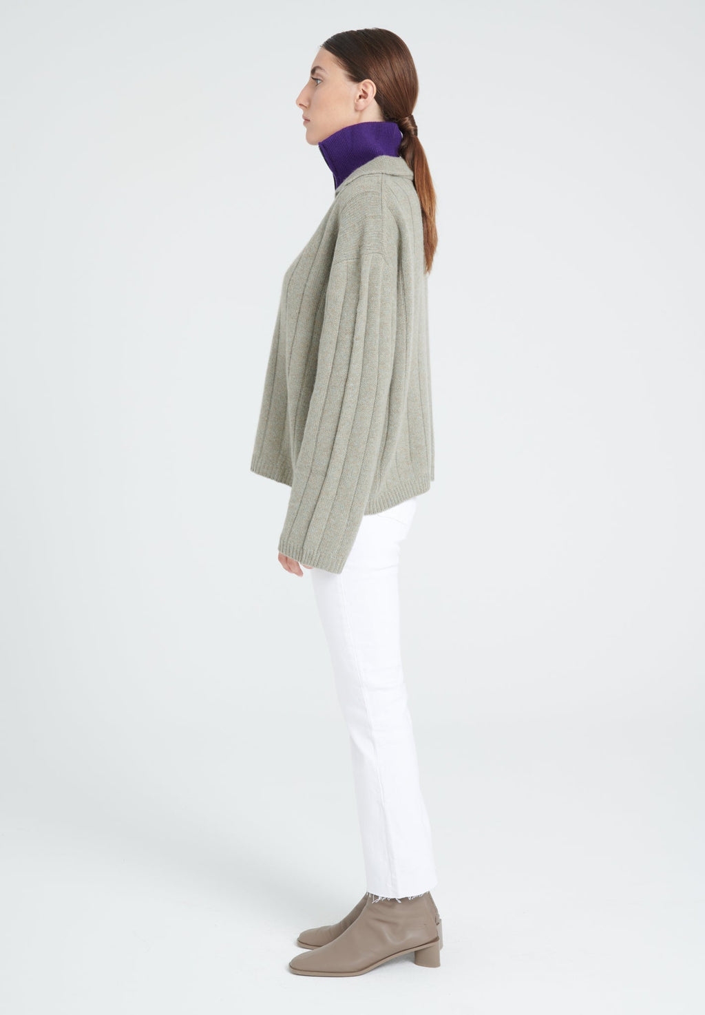 ZAYA 17 6-thread cashmere claudine-neck sweater khaki