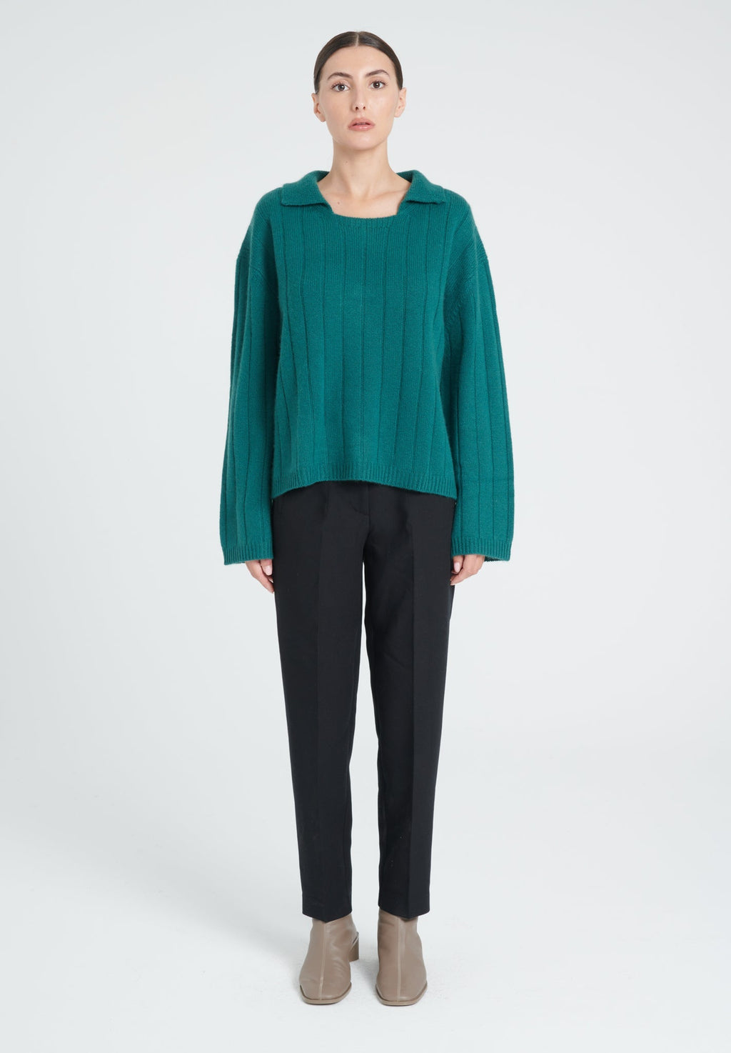 ZAYA 17 6-thread cashmere claudine-neck sweater dark green