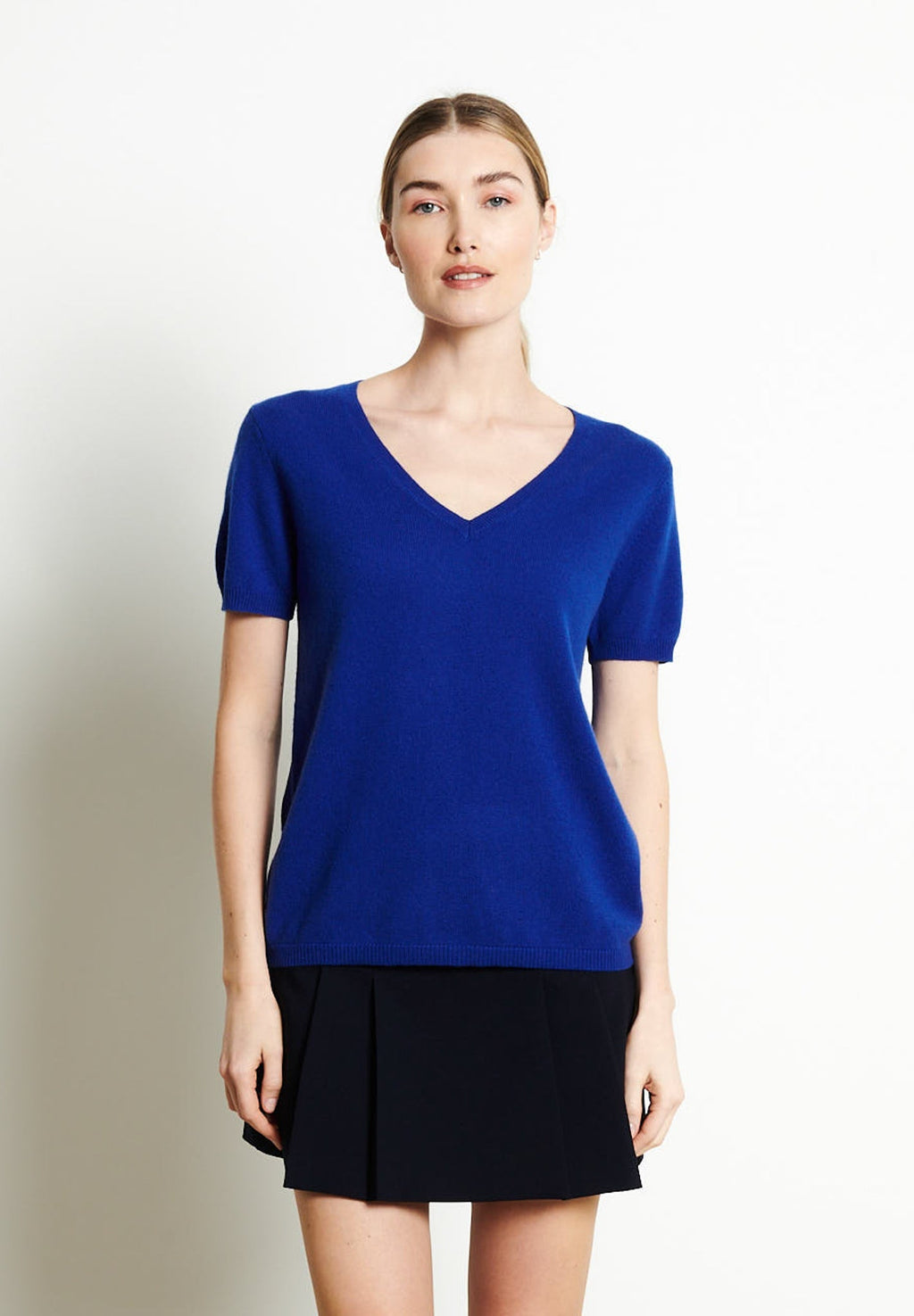 LILLY 14 V-neck cashmere T-shirt short sleeves petrol blue