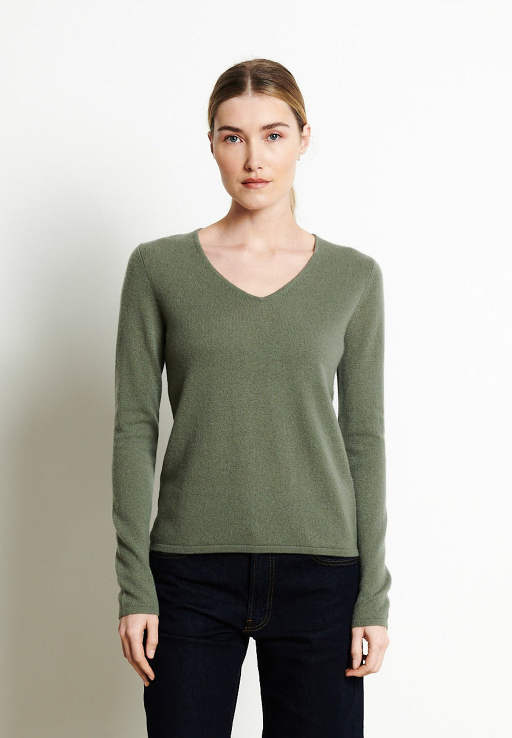 LILLY 2 Military khaki cashmere V-neck sweater