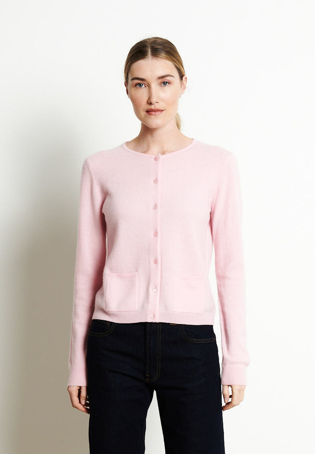 LILLY 4 Round-neck cashmere cardigan in baby pink