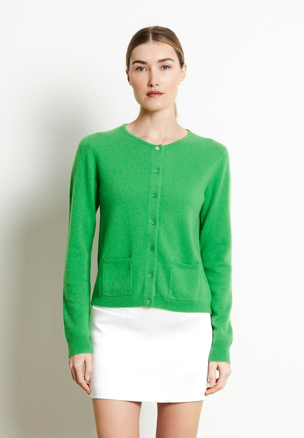 LILLY 4 Round-neck cashmere cardigan in apple green