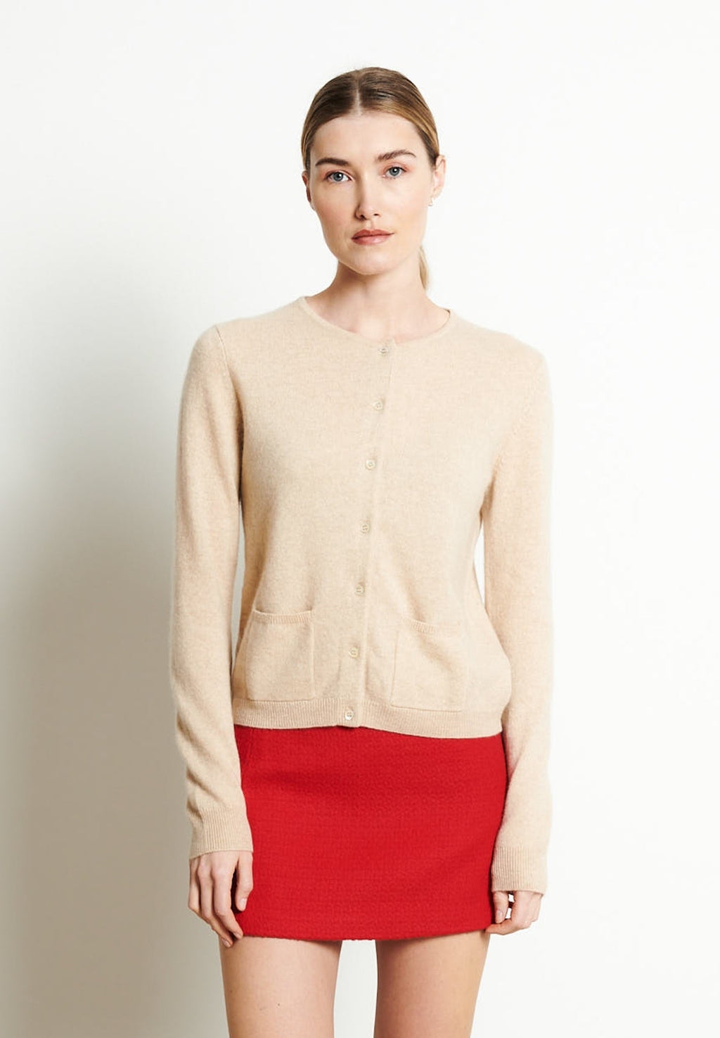 LILLY 4 Slim-fit cashmere round-neck cardigan beige