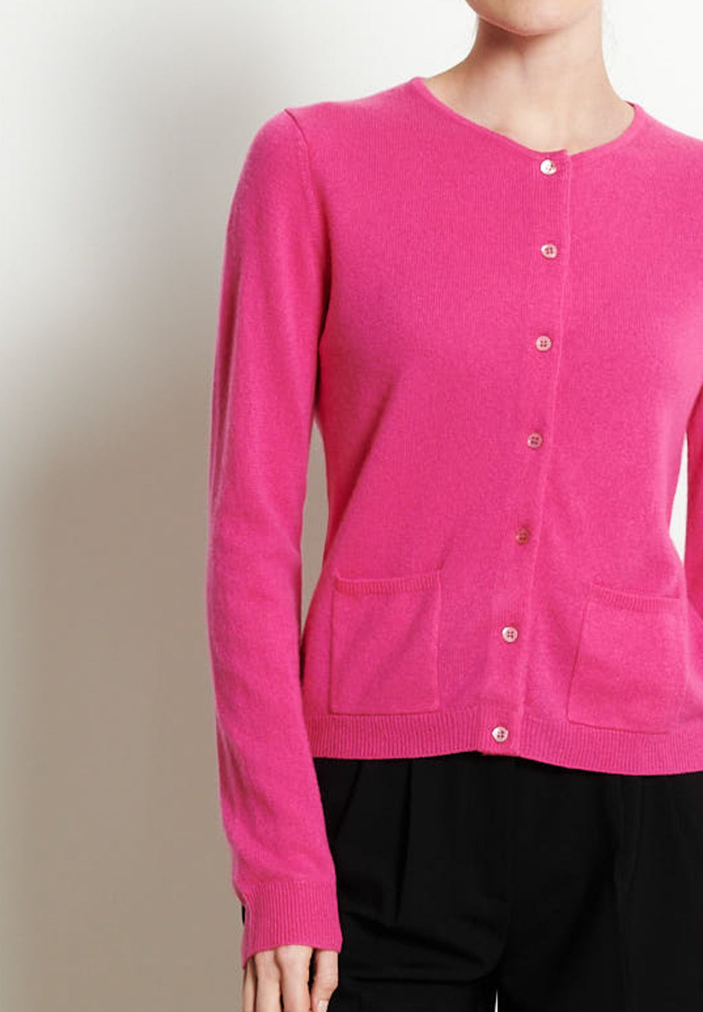 LILLY 4 Round-neck cashmere cardigan in Indian pink