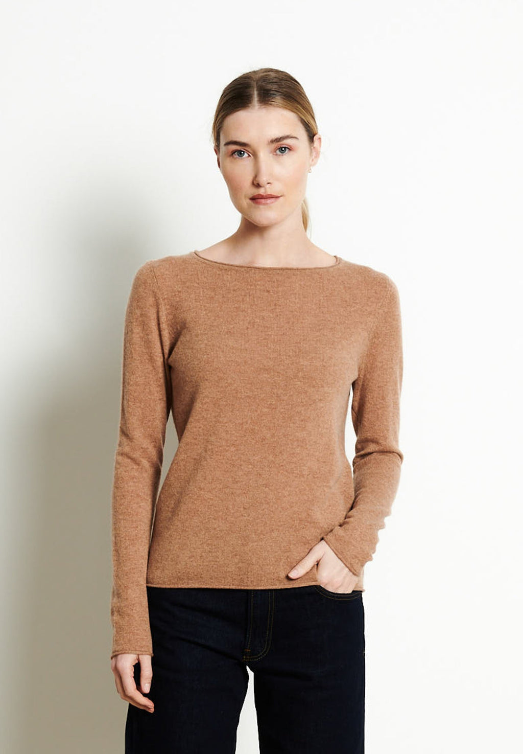 LILLY 5 Camel cashmere boat-neck sweater