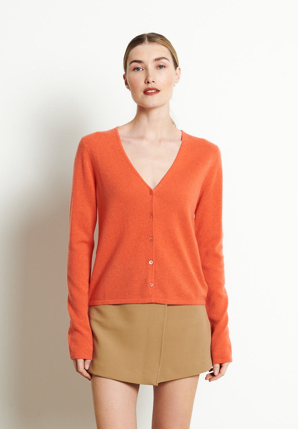 LILLY 7 V-neck cashmere cardigan, slim fit, tangerine