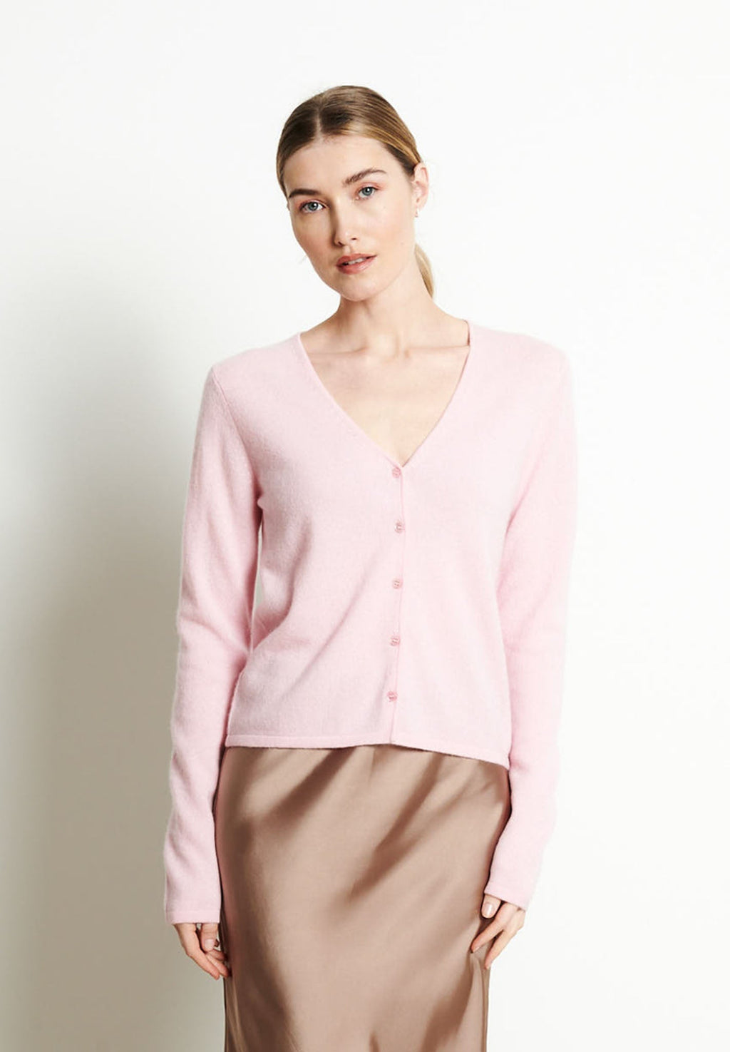 LILLY 7 V-neck cashmere cardigan in baby pink