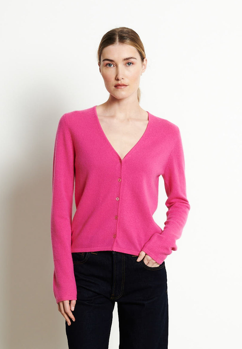 LILLY 7 V-neck cashmere cardigan in Indian pink