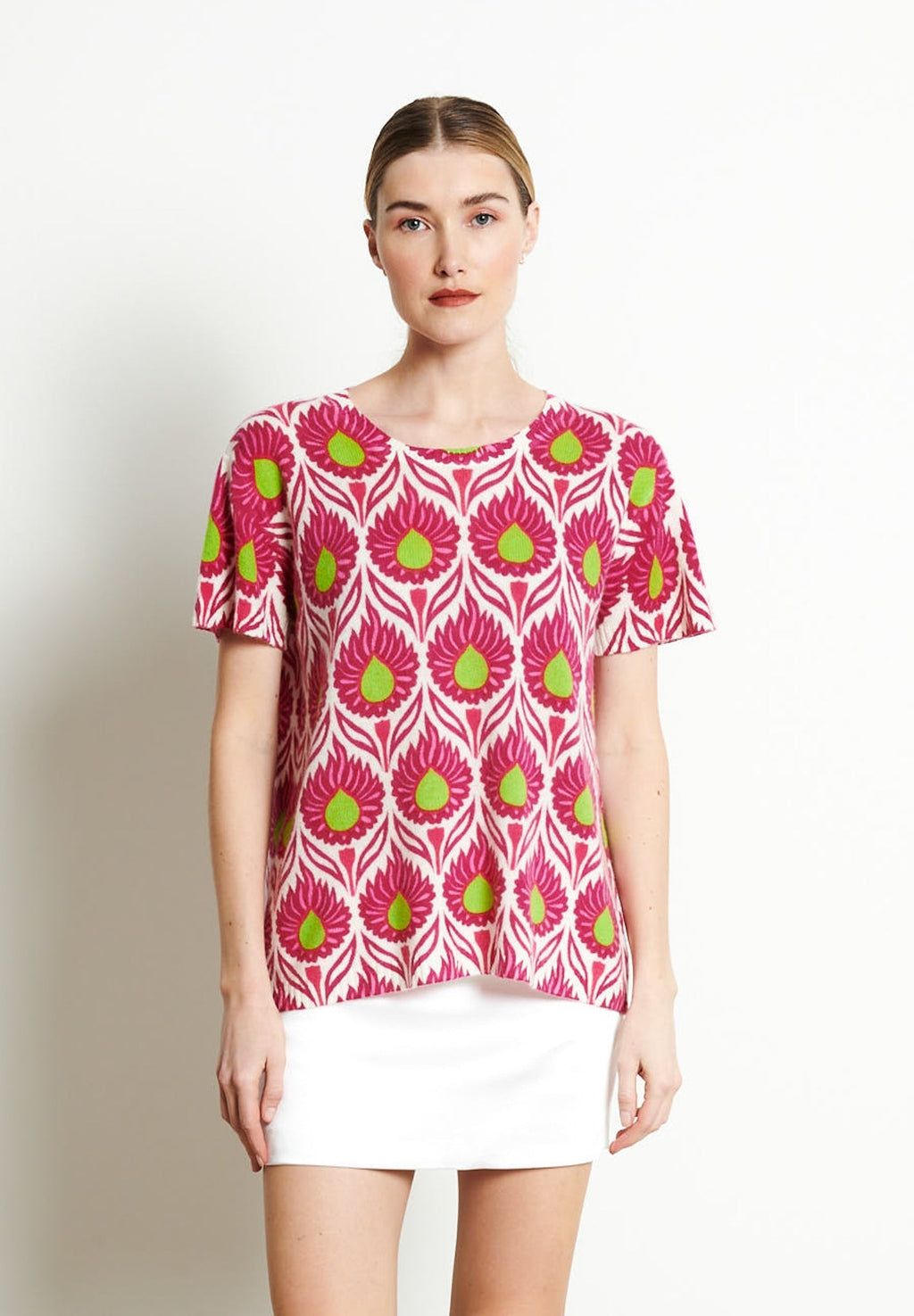 RIA 12 Round-neck T-shirt Floral print in off-white cashmere