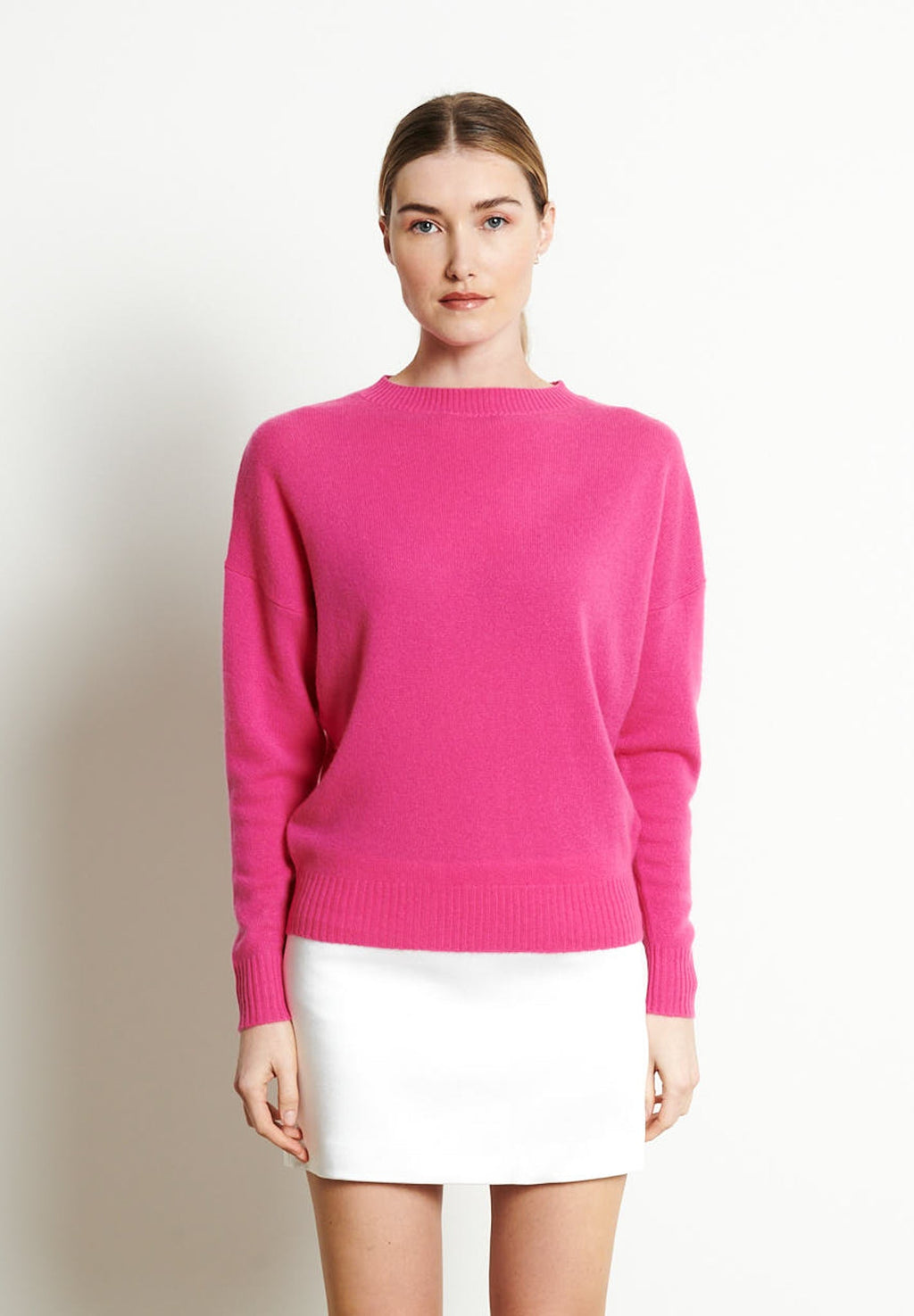 RIA 2 Oversized round neck cashmere sweater in indian pink