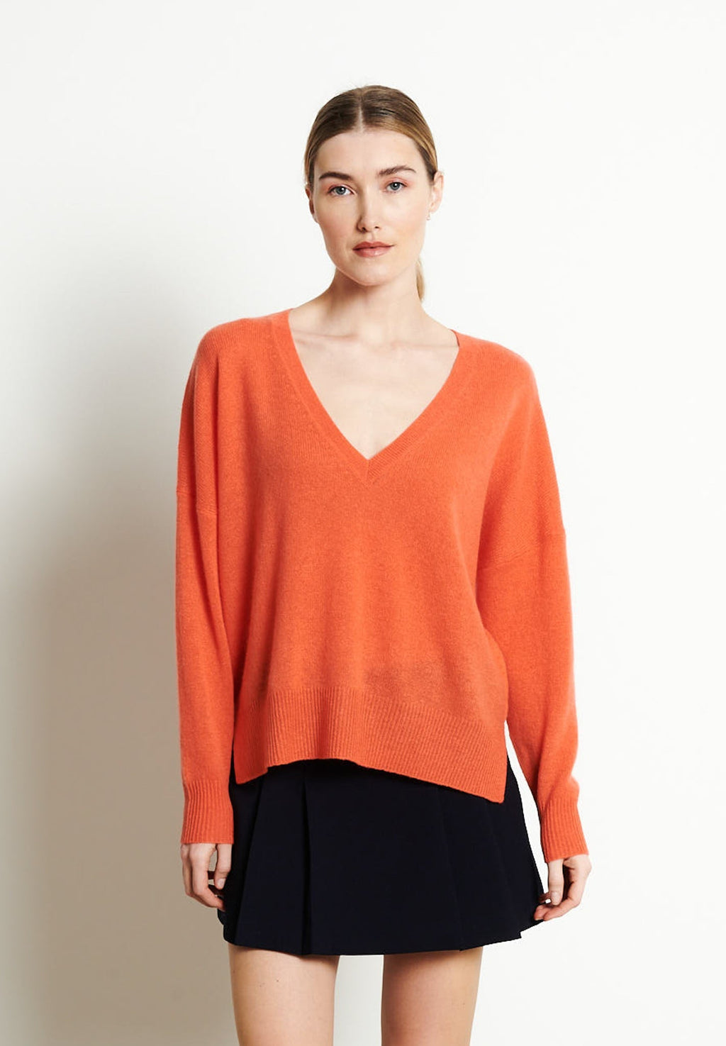 RIA 3 Oversized deep V-neck cashmere sweater in tangerine