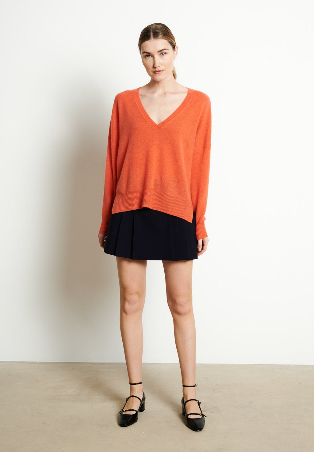 RIA 3 Oversized deep V-neck cashmere sweater in tangerine