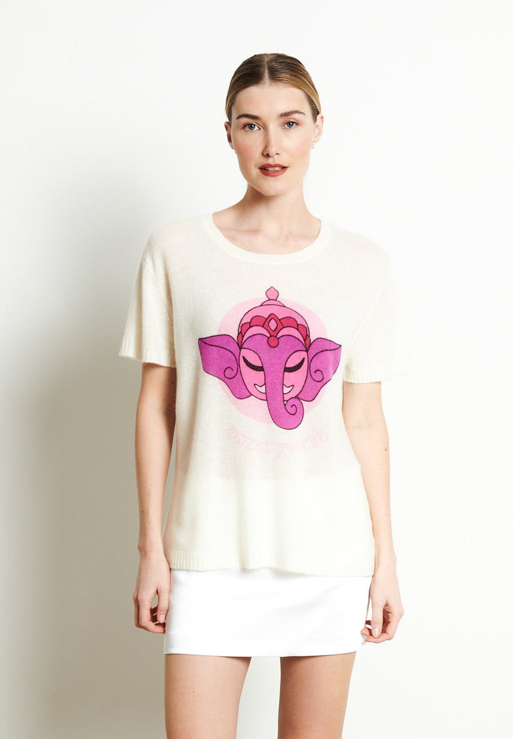 RIA 9 SWEET GANESH round-neck cashmere T-shirt ecru white