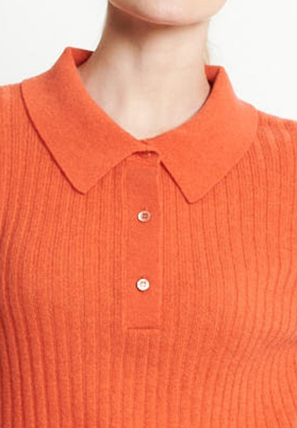 RIA 13 Traditional ribbed croptop polo shirt in tangerine cashmere