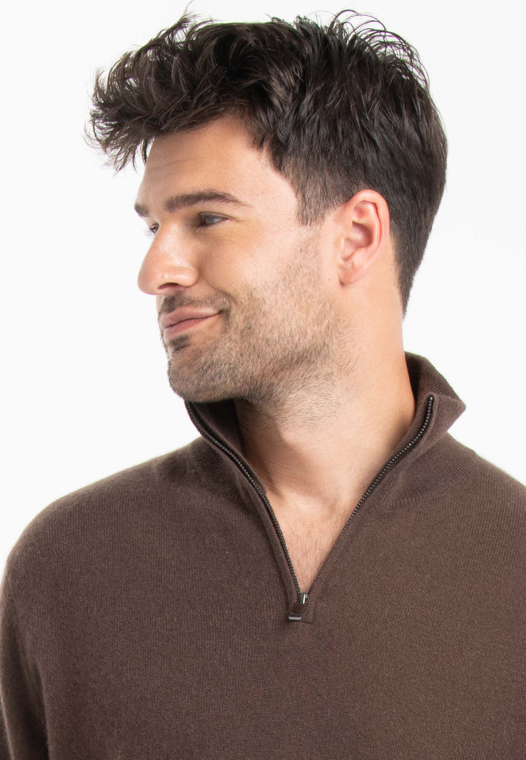 GABI 2 Two-tone cashmere trucker sweater in light brown/camel