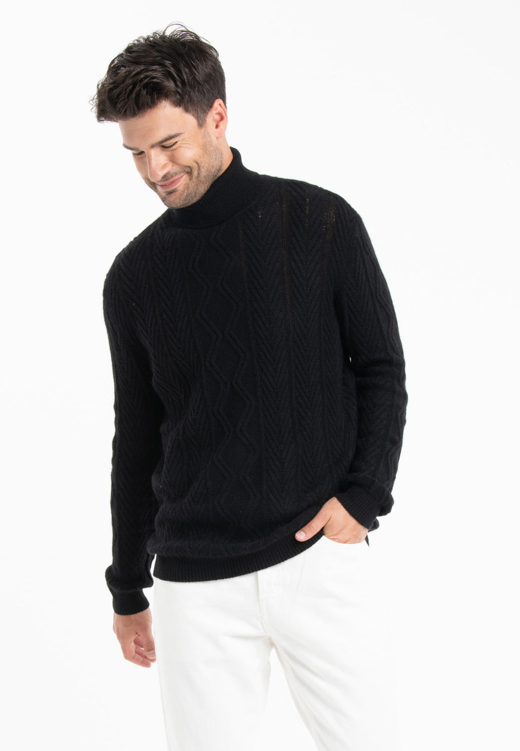 GABI 3 4-thread cashmere twist turtleneck sweater black