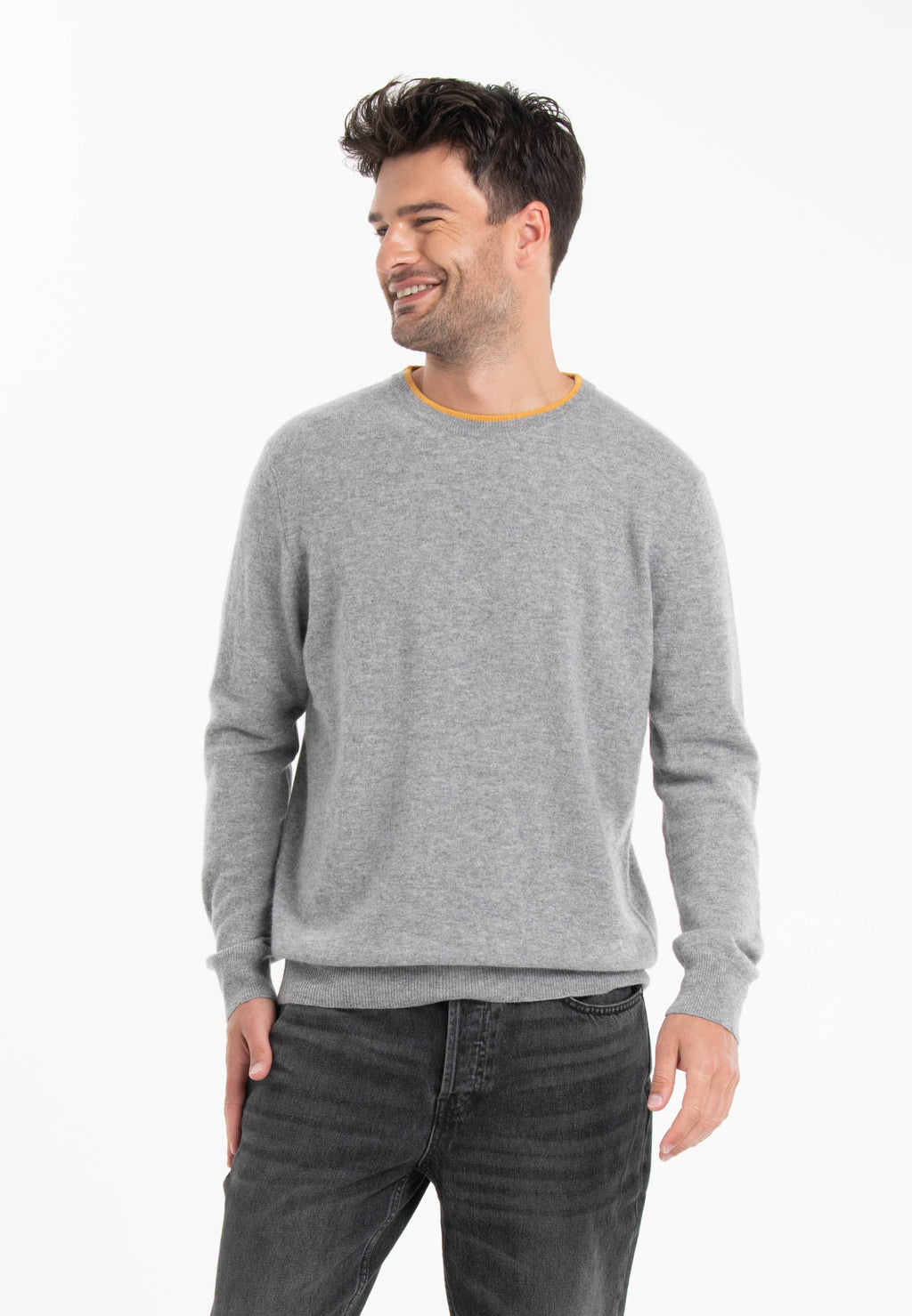 GABI 5 Two-tone cashmere double-round-neck sweater grey/yellow