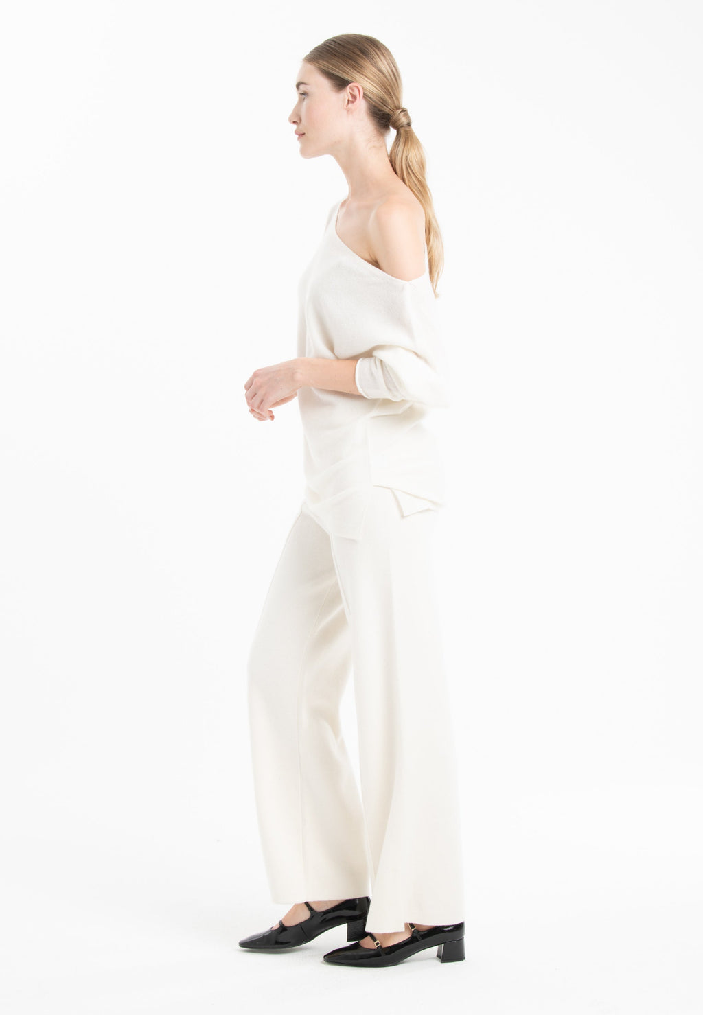 NAMI 25 Cashmere milano knit pants in ecru white