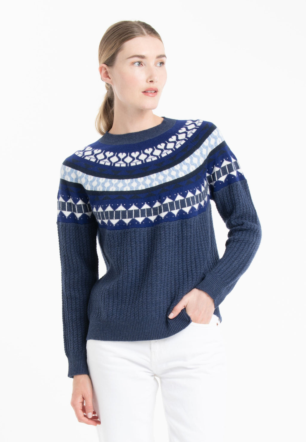 NAMI 26 Round-neck jacquard cashmere sweater multicolored