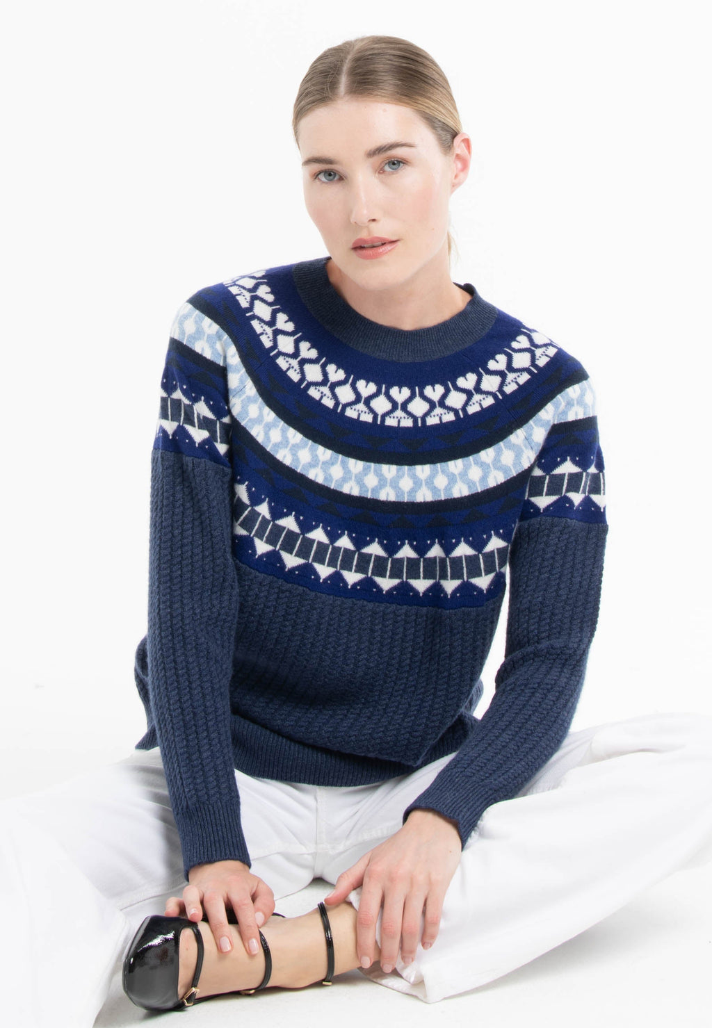 NAMI 26 Round-neck jacquard cashmere sweater multicolored