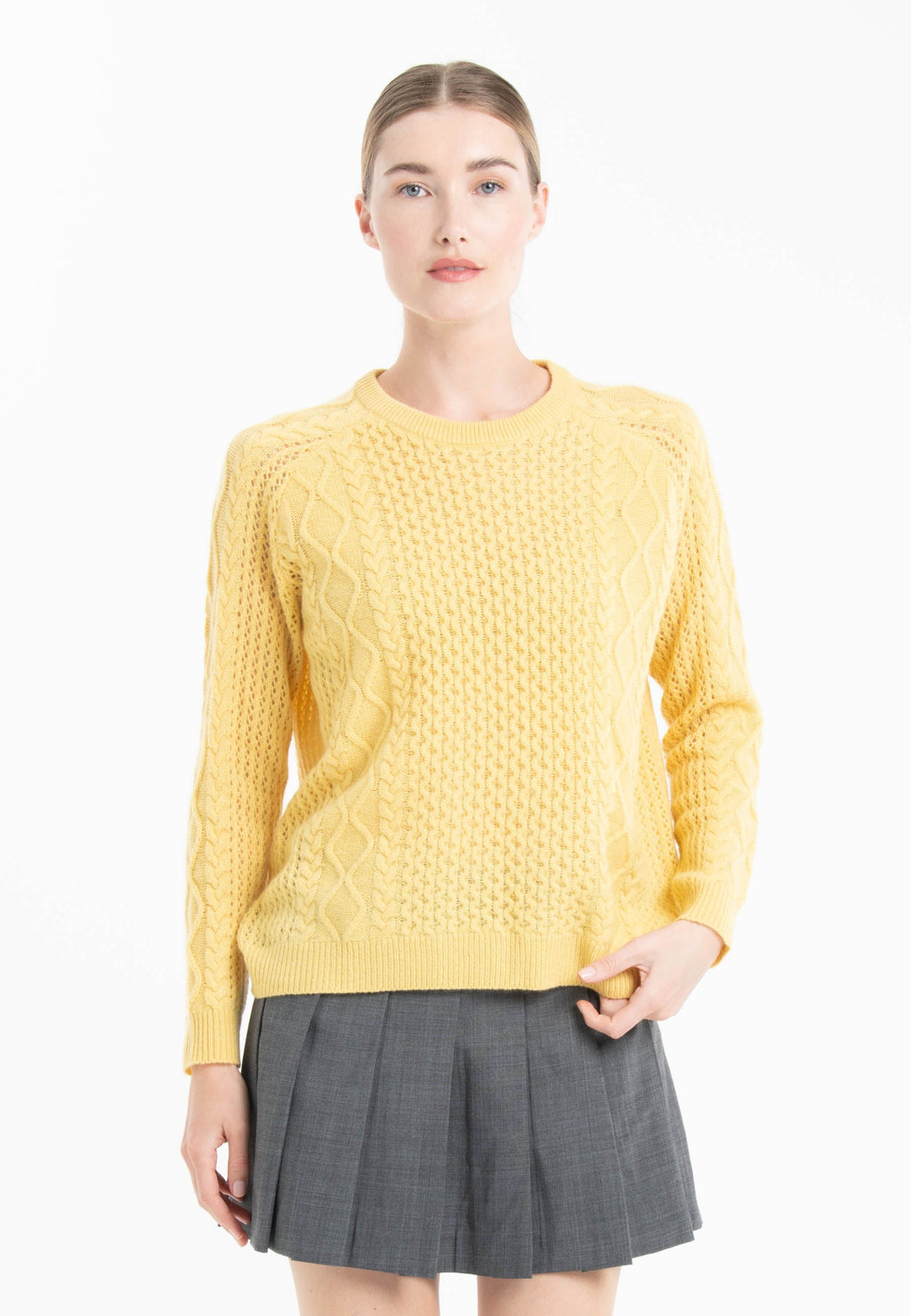 NAMI 28 4-thread cashmere twisted round-neck sweater yellow