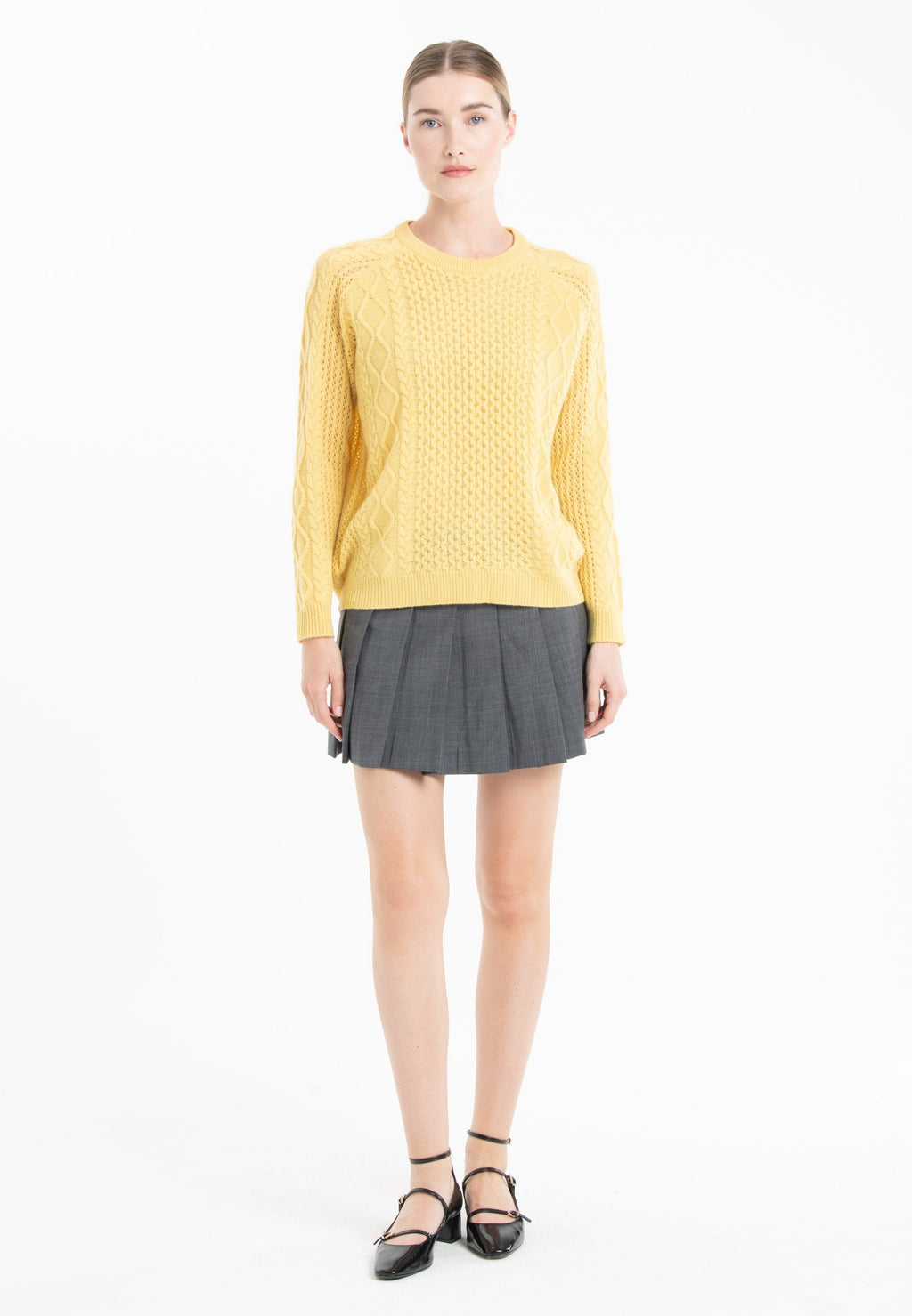 NAMI 28 4-thread cashmere twisted round-neck sweater yellow