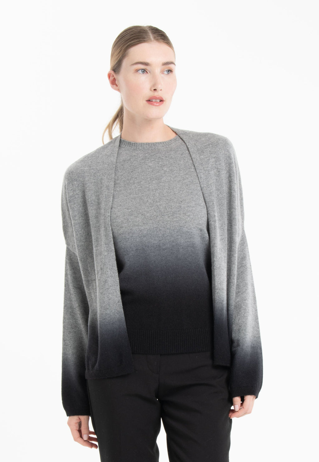 NAMI 12 Tie and dye cashmere shawl collar shawl grey/black