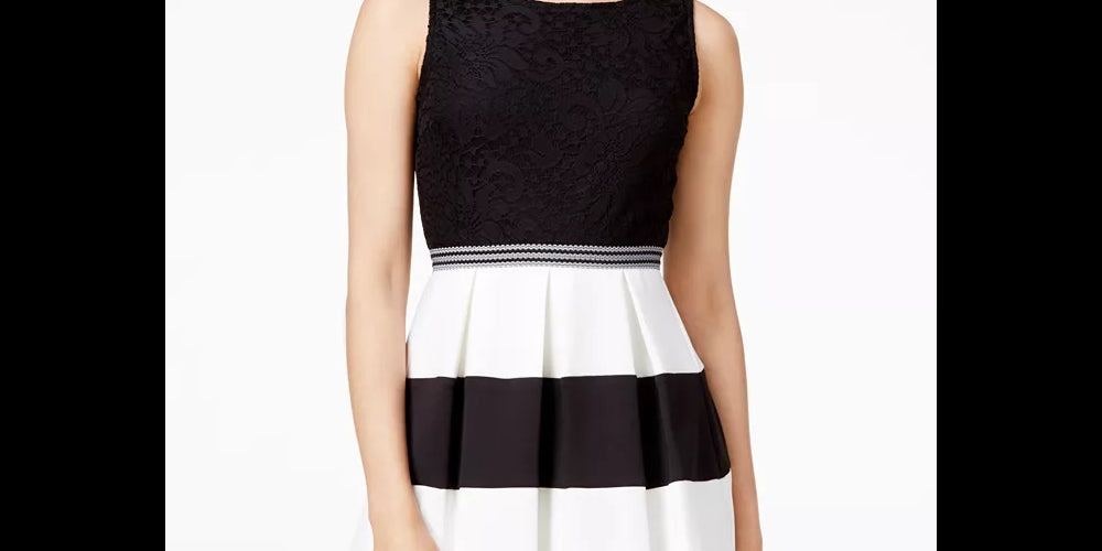 Speechless Juniors' Lace Colorblocked Fit & Flare Dress Black Size Small