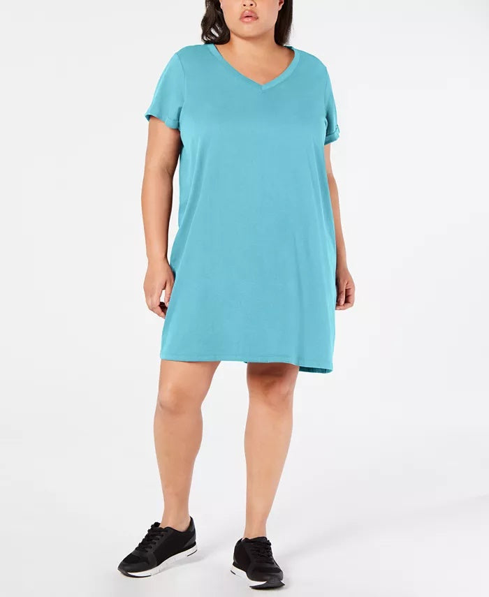 Calvin Klein Women's Performance Plus Size Cotton T-Shirt Dress Blue Size 1X