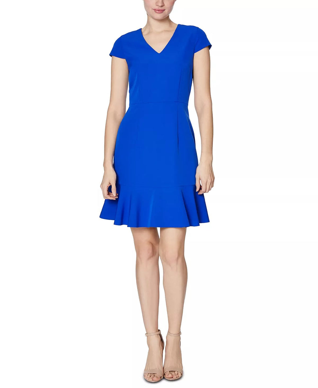 Betsey Johnson Women's Blue Ruffled Zippered Neck Short Fit + Flare Party Dress Blue Size 6