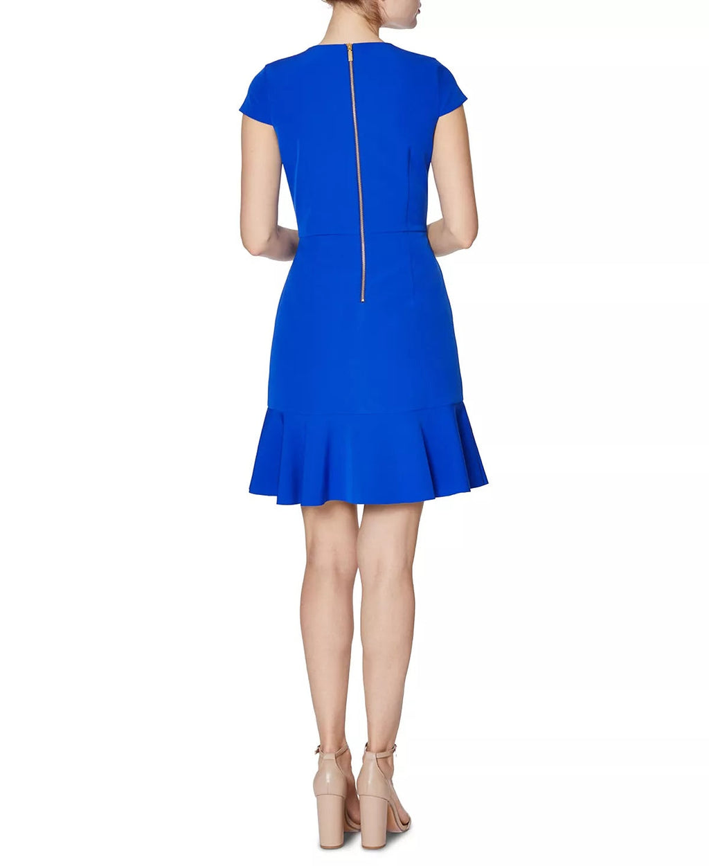 Betsey Johnson Women's Blue Ruffled Zippered Neck Short Fit + Flare Party Dress Blue Size 6