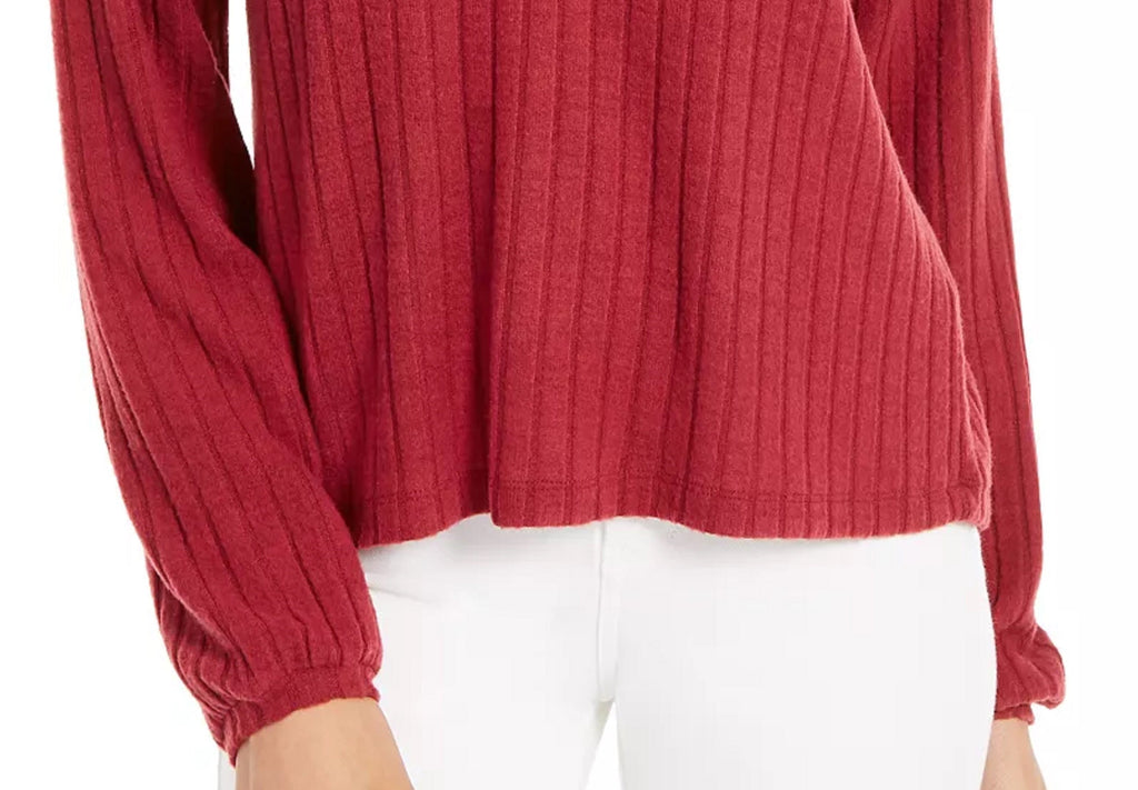 Ultra Flirt Women's Henley Long Sleeve Hoodie Sweater Red Size Large