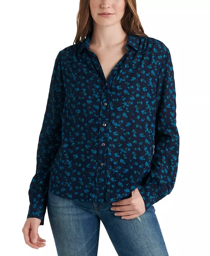 Lucky Brand Women's Harlowe Floral Button-Up Shirt Blue Size X-Small