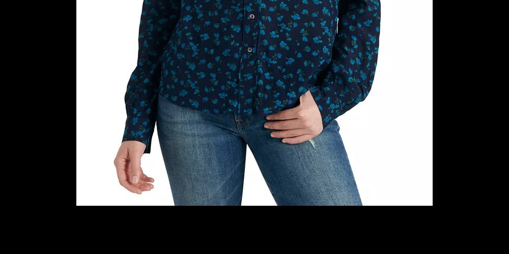 Lucky Brand Women's Harlowe Floral Button-Up Shirt Blue Size X-Small