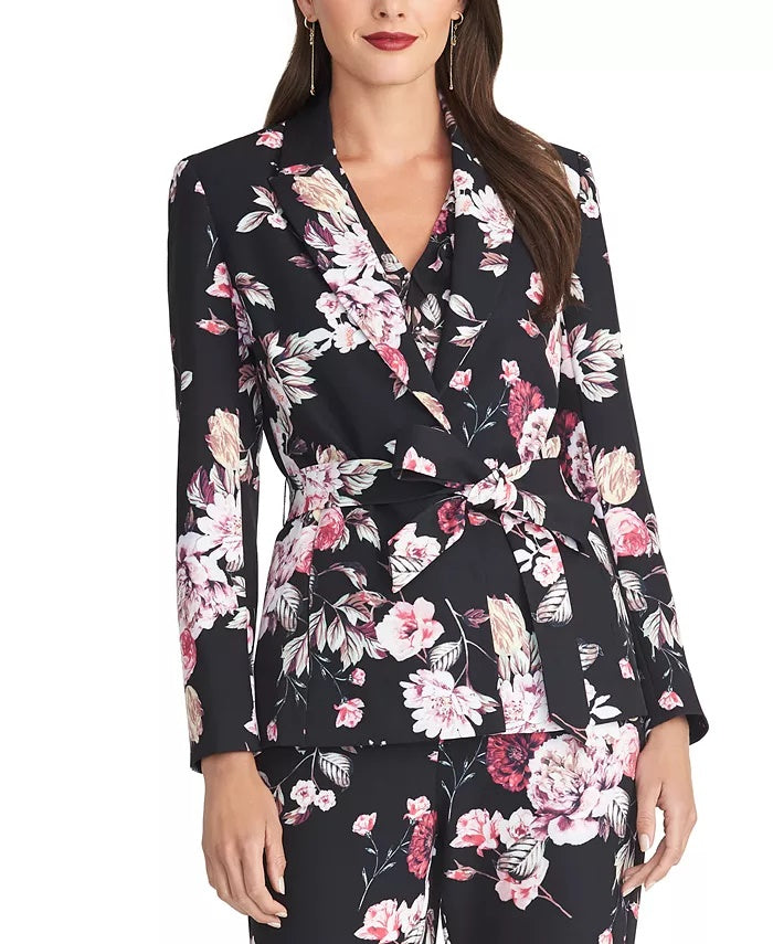 Rachel Roy Women's Calli Floral-Print Belted Jacket Black Size X-Large