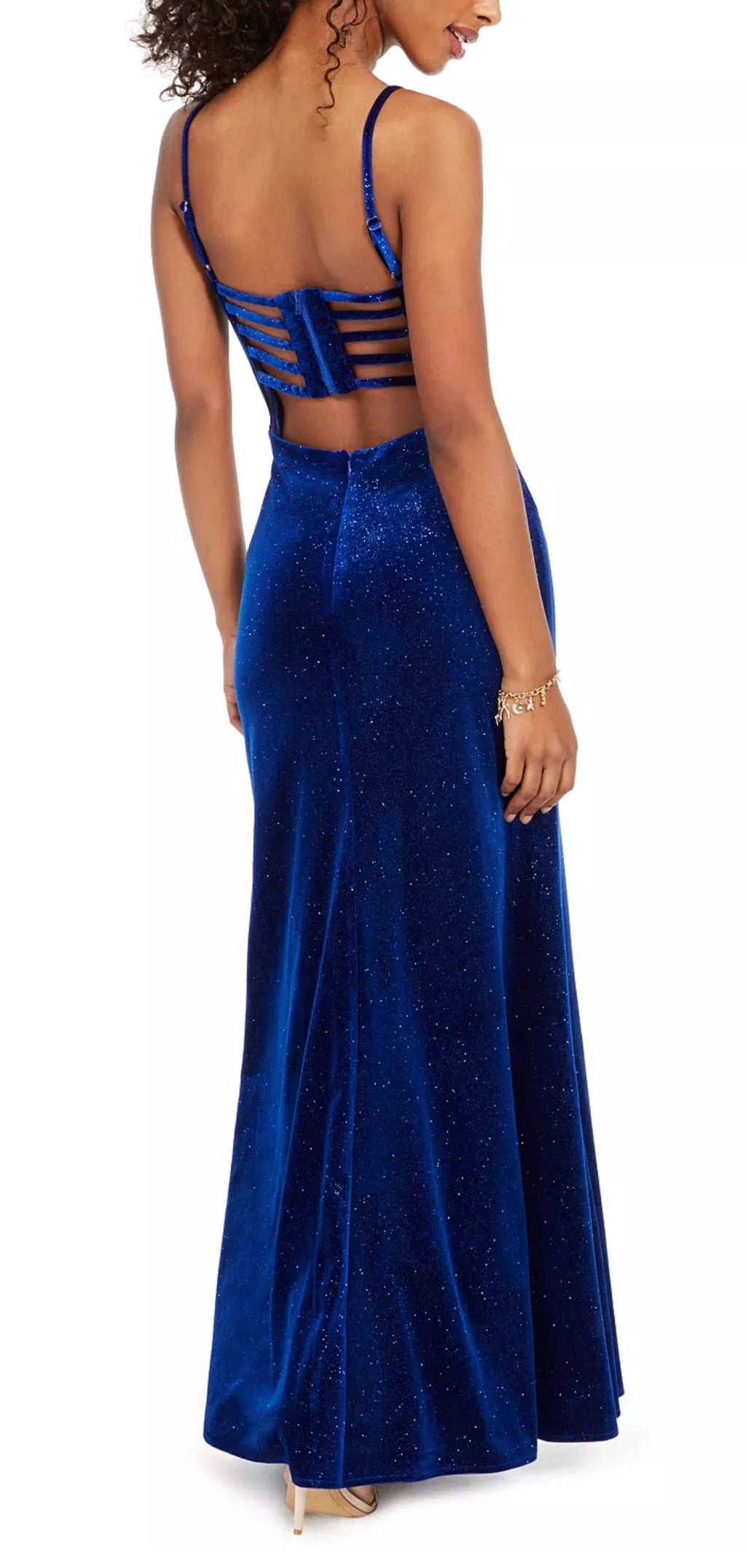 Morgan & Company Junior's Velvet Glitter Gown Blue Size 3