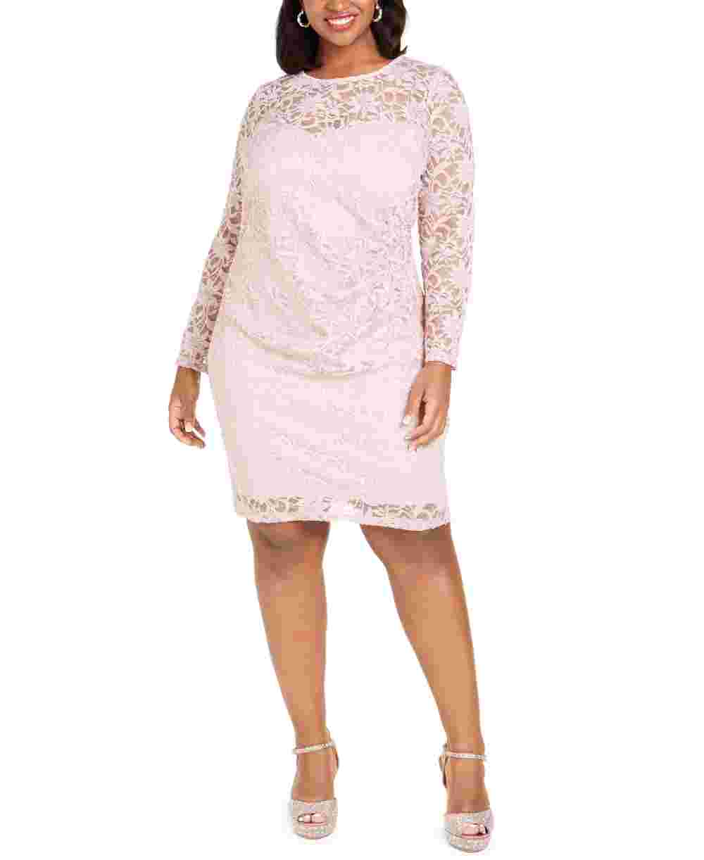 BCX Women's Pink Glitter Lace Illusion Neckline Cocktail Dress Pink Size X-Large