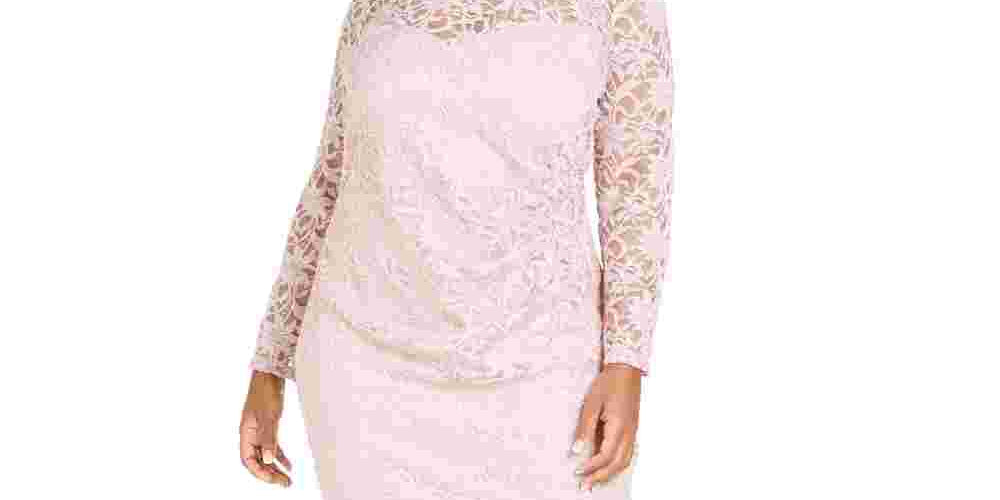 BCX Women's Pink Glitter Lace Illusion Neckline Cocktail Dress Pink Size X-Large