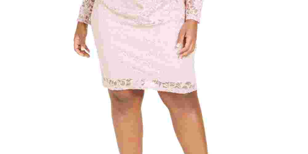 BCX Women's Pink Glitter Lace Illusion Neckline Cocktail Dress Pink Size X-Large