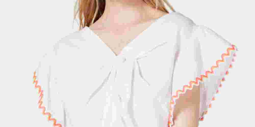 Line & Dot Women's Randi Linen-Blend Knot-Front Top White Size Small
