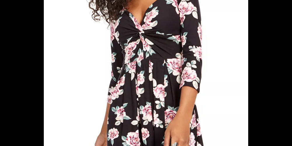 Planet Gold Junior's Floral Twist-Front Dress Black Floral Size Medium