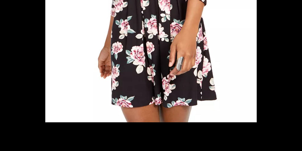Planet Gold Junior's Floral Twist-Front Dress Black Floral Size Medium